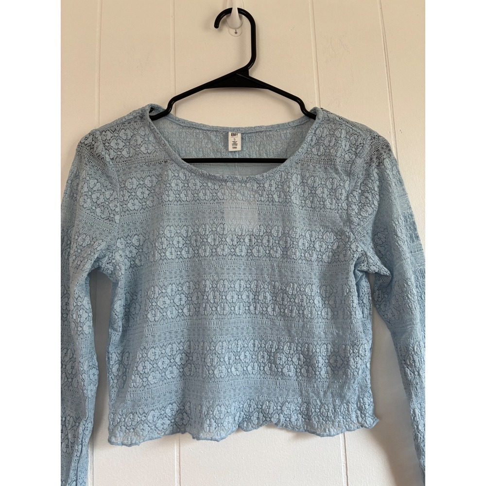 NWT BP. Nordstrom Light Blue‎ Floral Lace Long Sleeve Crop Top Size S - Picture 2 of 6
